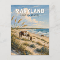 Maryland Horse Illustration Travel Art Vintage
