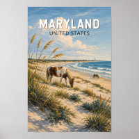 Maryland Horse Illustration Travel Art Vintage