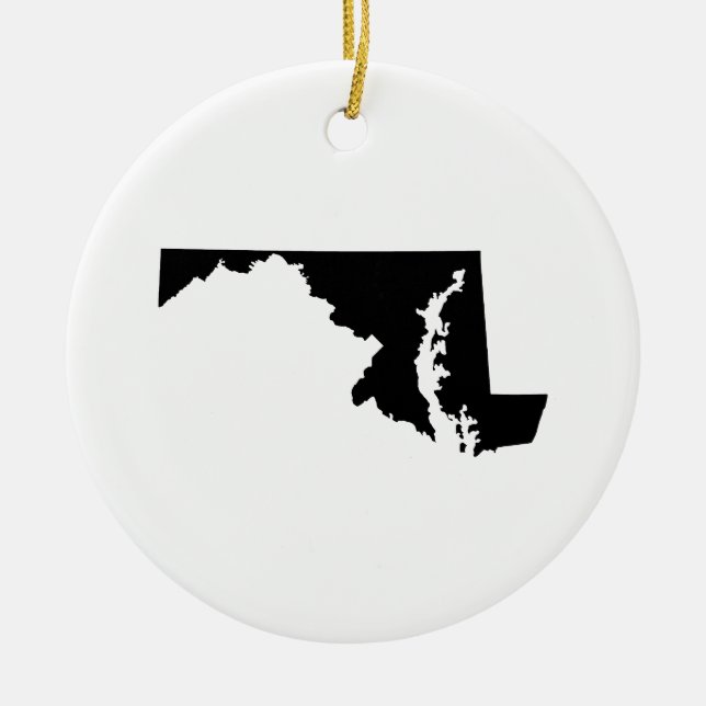 Maryland in Black and White Ceramic Tree Decoration (Front)