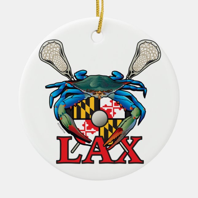 Maryland Lax Blue Crab Crest Ceramic Ornament (Front)