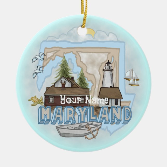 Maryland Lighthouse custom name ornament (Front)