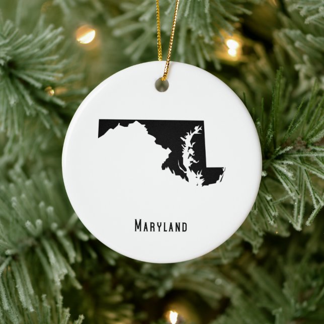Maryland Map - Black and White Modern Maryland Map Ceramic Ornament (Tree)