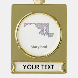 Maryland map gold plated banner ornament