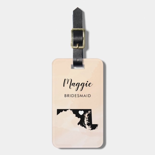 Maryland Map Luggage Tag, Wedding Party Welcome Tag (Front Vertical)