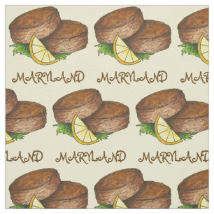 Maryland MD Crab Cake Cakes Spicy Crabcake Lemon Fabric