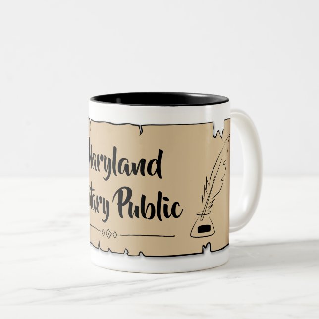Maryland Notary Public Scroll Feather Quill Two-Tone Coffee Mug (Front Right)