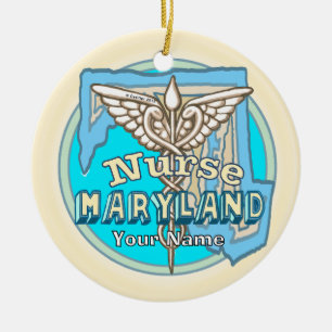 Maryland Nurse Caduceus  Ceramic Ornament