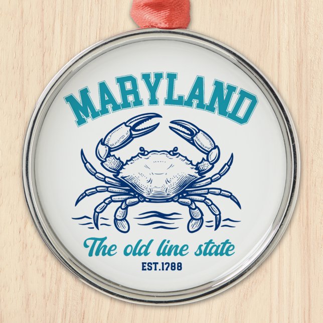 Maryland Old Line State Crab Graphic Metal Ornament (Creator Uploaded)