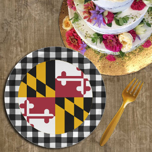 Maryland Plate, buffalo plaid USA & Maryland Flag Paper Plate