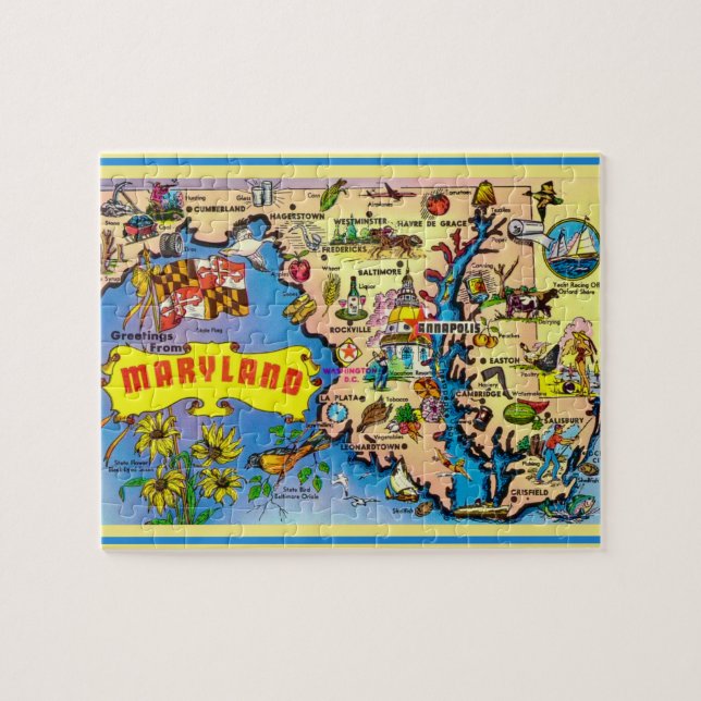 Maryland Postcard Map Jigsaw Puzzle (Horizontal)