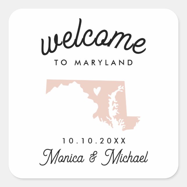 MARYLAND State Destination Wedding ANY COLOR  Square Sticker (Front)