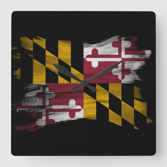 Maryland state flag brush stroke, Maryland flag Square Wall Clock (Front)