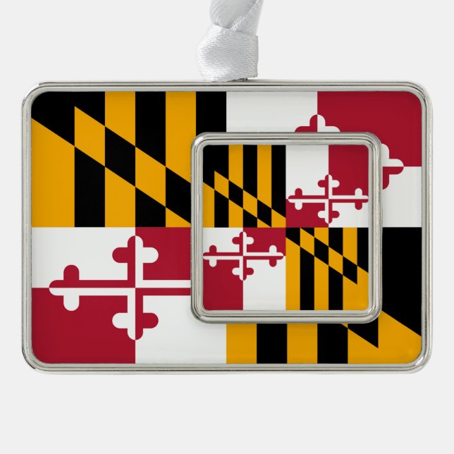 Maryland State Flag Colours Style Silver Plated Framed Ornament (Front)