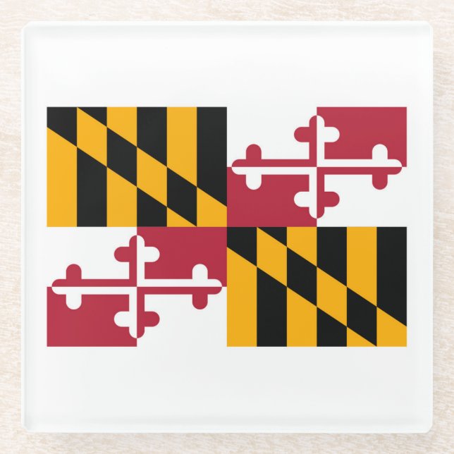 Maryland State Flag Design Decor Glass Coaster (Front)
