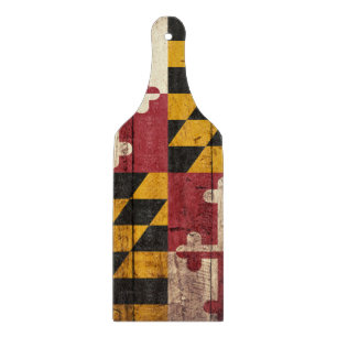 Maryland State Flag on Old Wood Grain Cutting Board