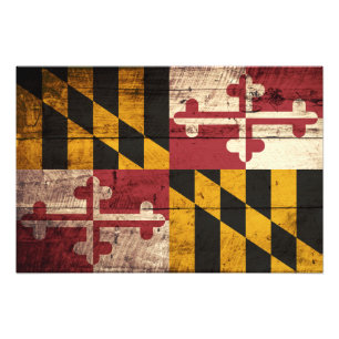 Maryland State Flag on Old Wood Grain Photo Print
