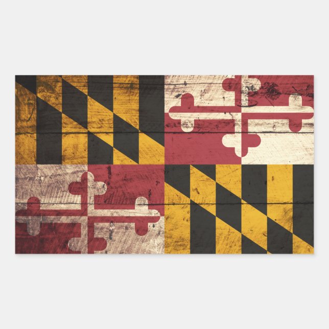 Maryland State Flag on Old Wood Grain Rectangular Sticker (Front)