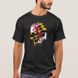 Maryland State Flag Skull MD State Pride Grunge Sk T-Shirt