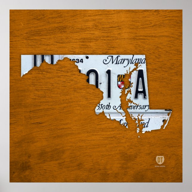 Maryland State License Plate Map Poster (Front)