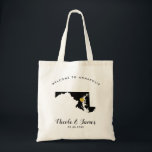 Maryland State Map Wedding Welcome Bag Tote, Black<br><div class="desc">Wedding weekend welcome gift bag for out of town guests to your wedding,  featuring image of Maryland,  with gold heart.  Fill tote with your favourite goodies.</div>