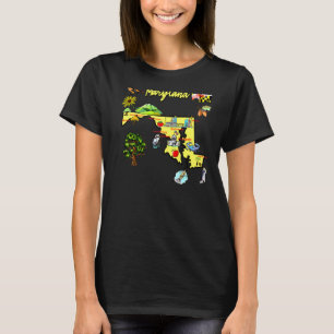 Maryland State Map With Major Cities Tourist Desti T-Shirt