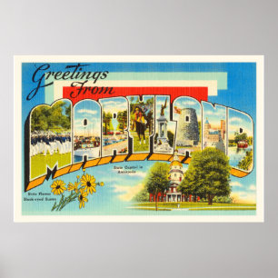 Maryland State MD Old Vintage Travel Postcard- Poster