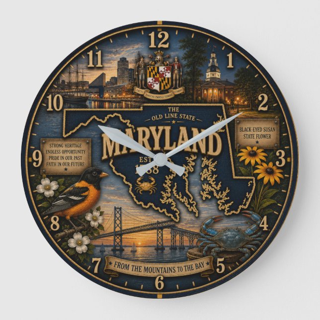 Maryland State Old Line State Chesapeake Bay Large Clock (Front)