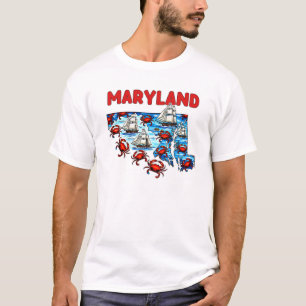Maryland State Outline Tattoo Style T-Shirt