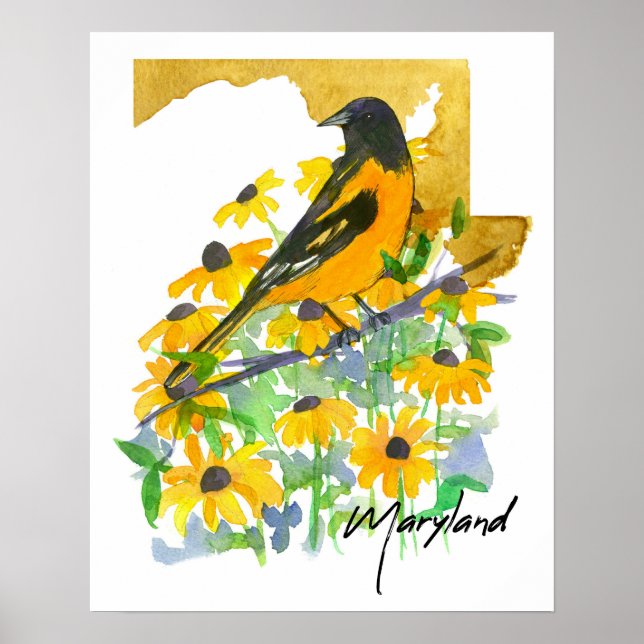 Maryland State Shape Baltimore Oriole Susans Poster (Front)