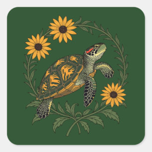 Maryland Terrapin And Black Eyed Susan Flowers Square Sticker