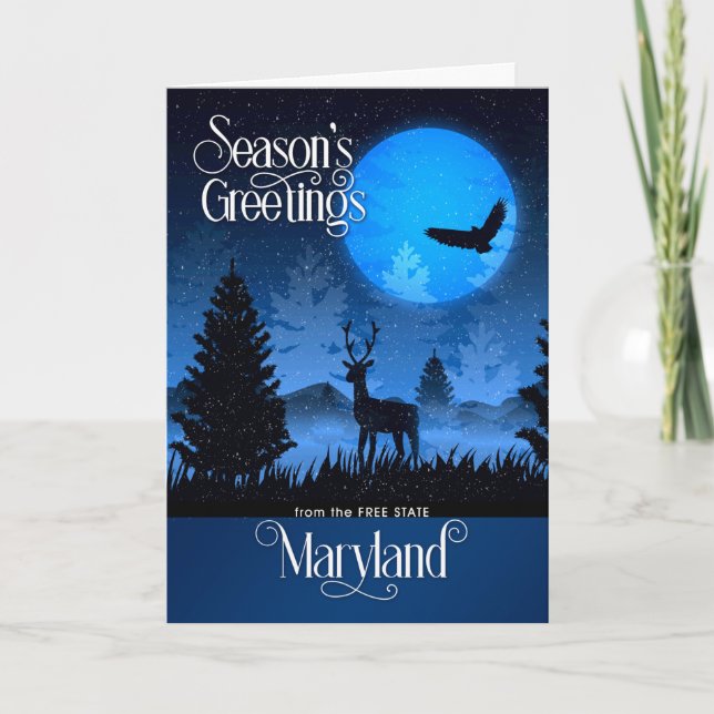 Maryland The Free State Woodland Deer Holiday Card (Front)
