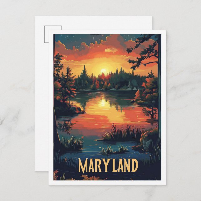 Maryland USA Art Vintage Illustration Travel Postcard (Front/Back)