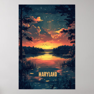 Maryland USA Art Vintage Illustration Travel Poster