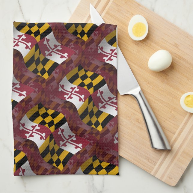 Maryland Waving Flag Tea Towel (Quarter Fold)