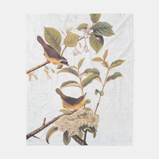 Maryland Yellowthroat Audubon Birds with Flowers Fleece Blanket (Front)
