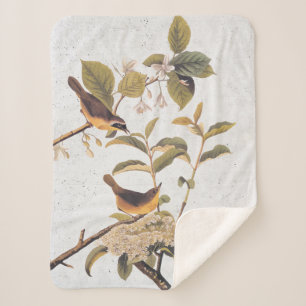 Maryland Yellowthroat Audubon Birds with Flowers Sherpa Blanket