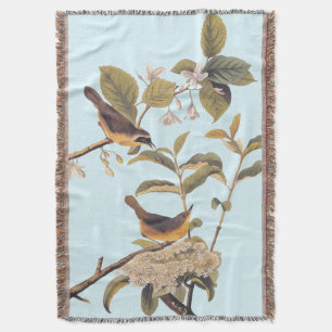 Maryland Yellowthroat Audubon Birds with Flowers Throw Blanket