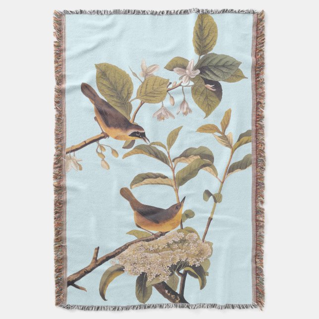 Maryland Yellowthroat Audubon Birds with Flowers Throw Blanket (Front Vertical)
