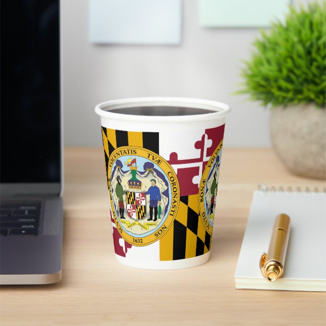 Marylander Flag & Seal Design, Flag of Maryland Paper Cups (Insitu)