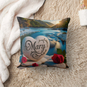 Mary's Heart stone by the River Cushion
