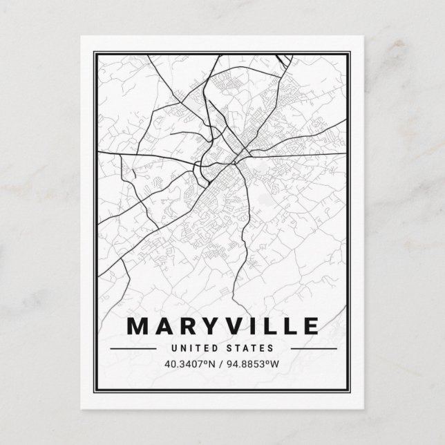 Maryville Tennessee USA Travel City Map Postcard (Front)
