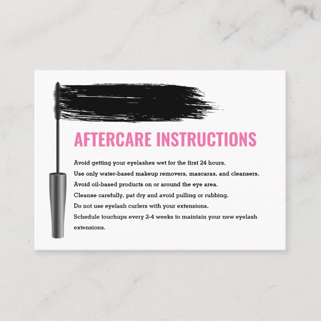 Mascara Eyelashes  Brow Bar Aftercare Instructions Business Card (Front)