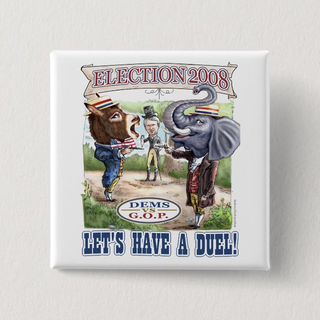 Mascot Political Duel Election 2008 15 Cm Square Badge (Front)