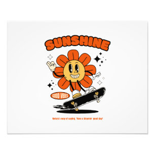 mascot sun flower with skateboard photo print