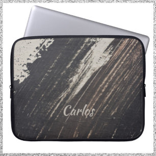 Masculine and Modern Black and Beige Paint Stroke Laptop Sleeve
