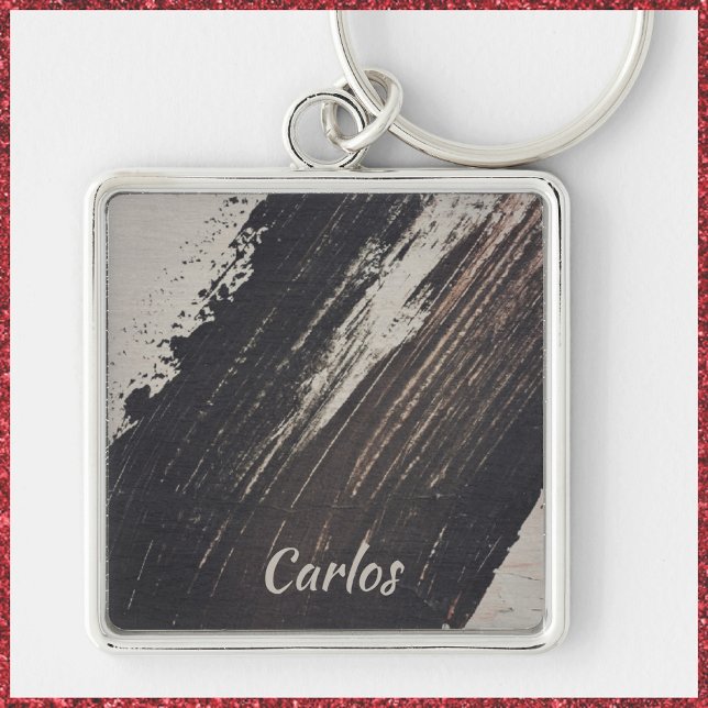 Masculine and Modern Black and Beige Paint Strokes Key Ring (Creator Uploaded)