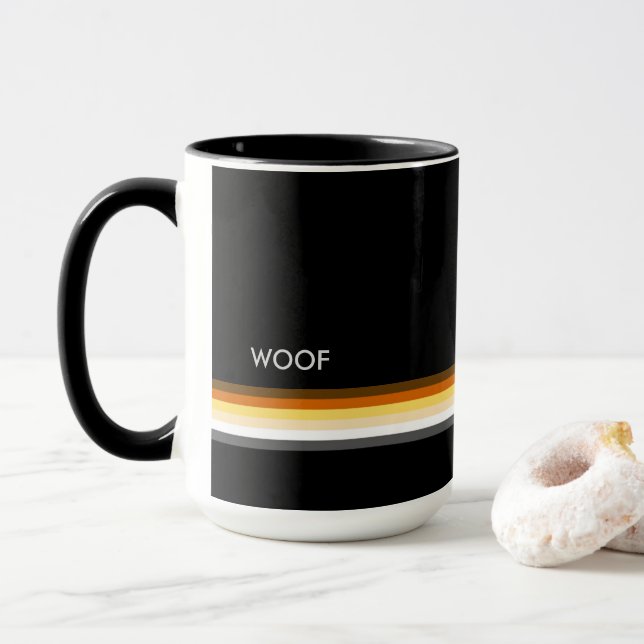 Masculine and Stylish Gay Bears Pride Flag WOOF Mug (With Donut)