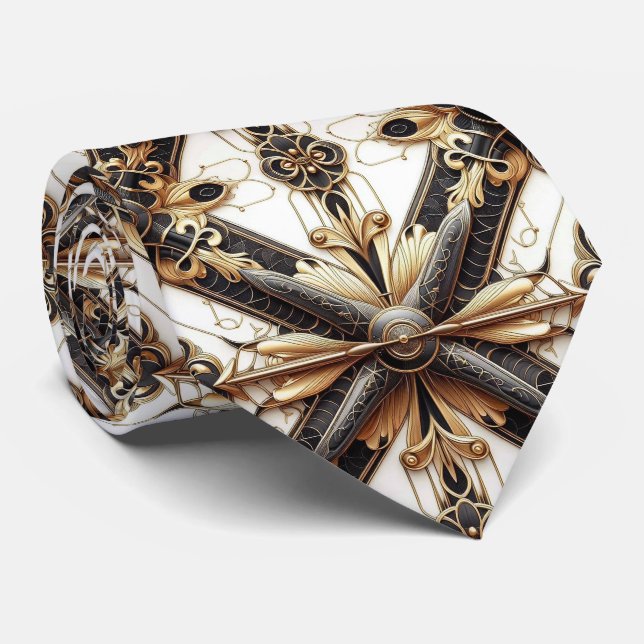 Masculine Black and Gold Aeroplane Jet Tie (Rolled)