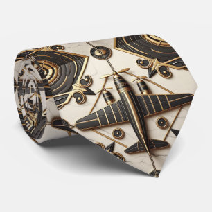 Masculine Black and Gold Airplane Jet Tie