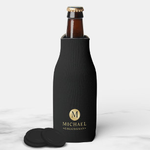 Masculine Black and Gold Personalised Groomsmen Bottle Cooler